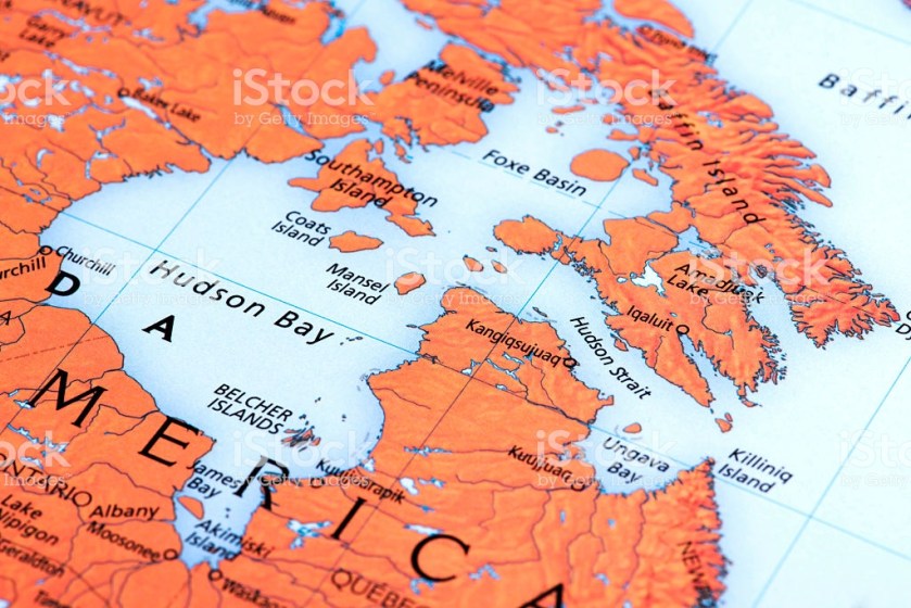 Map of Hudson Bay, Canada. Detail from the World Atlas (Rand Mc. Nally).