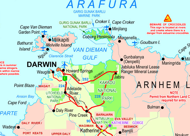 Darwin, Ausralia Arnhem Land Map