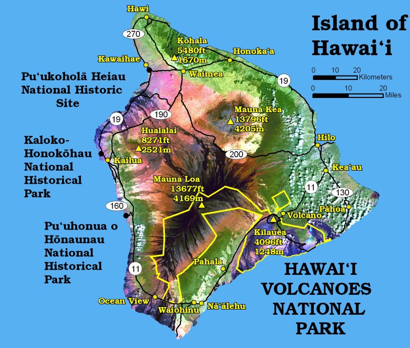 Hawaii volcanoes map